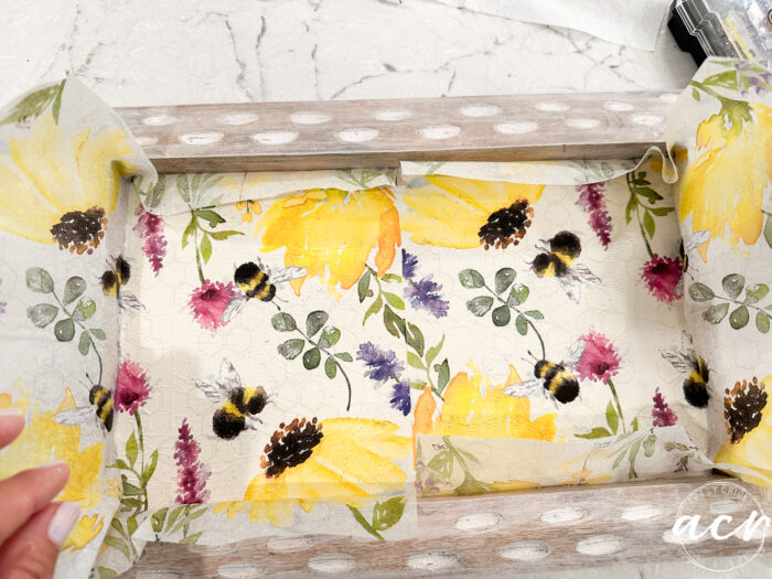 napkins decoupaged to tray