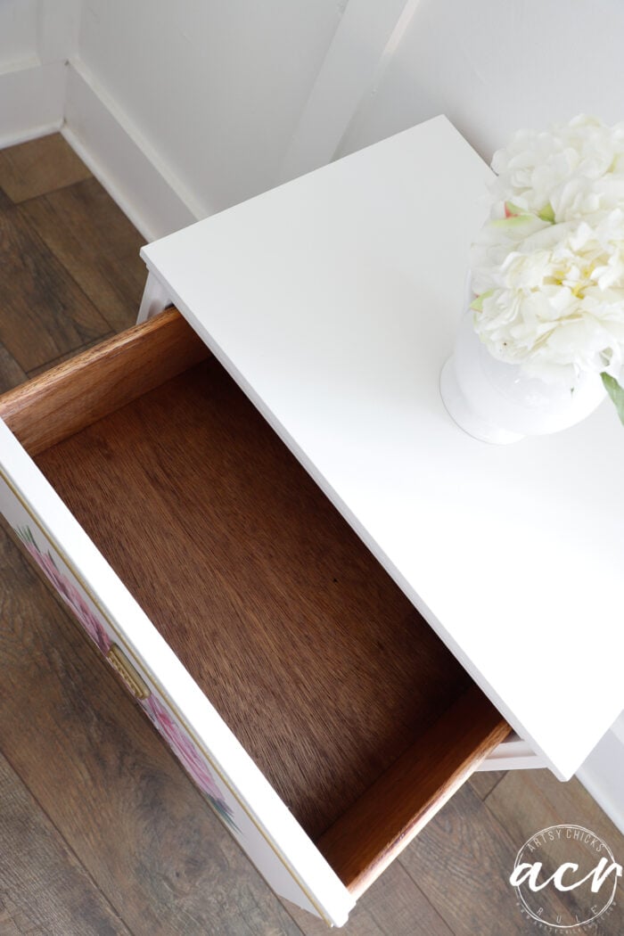 inside of stained drawer
