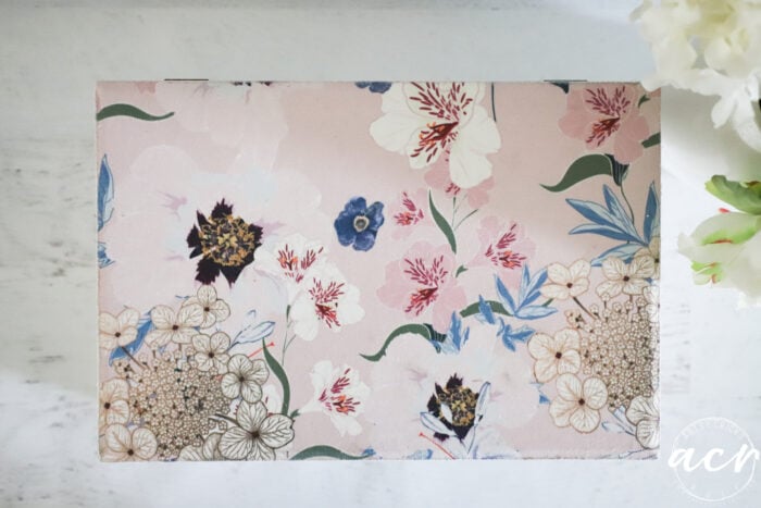 top of box showing tissue paper design