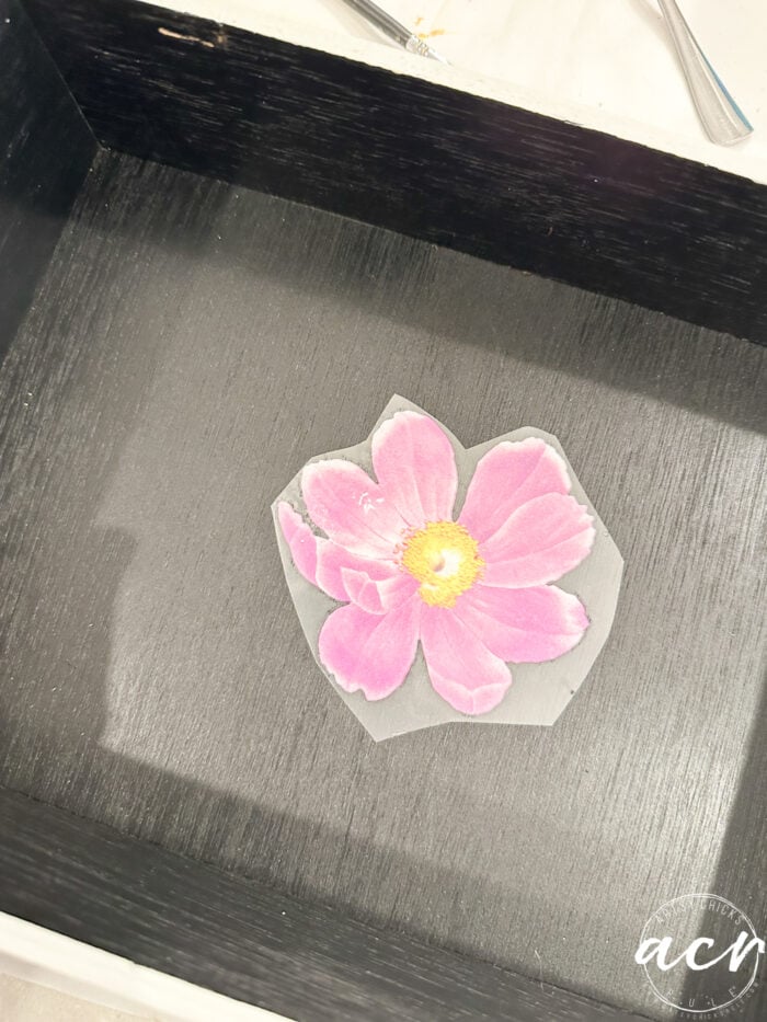 adding small flower transfer to inside of box