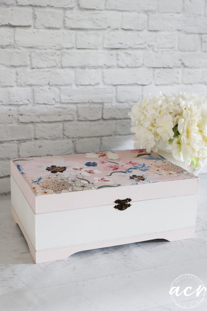finished pink and white tissue paper box styled
