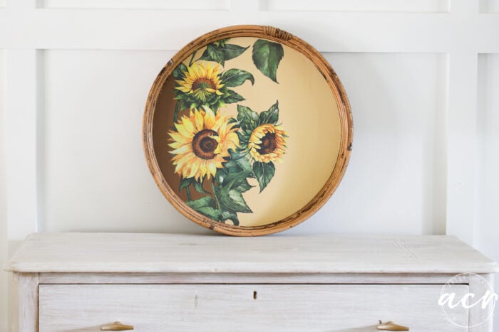 finished tray on dresser with goofy leaf