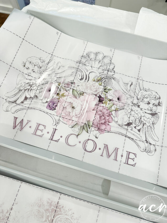 welcome transfer on tray