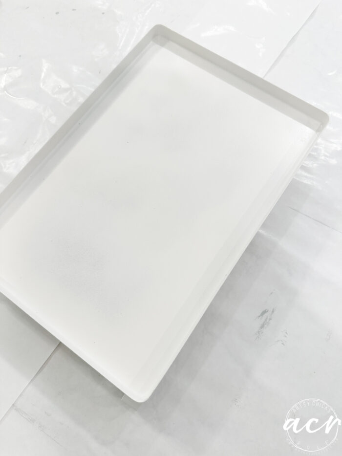 white metal tray on counter