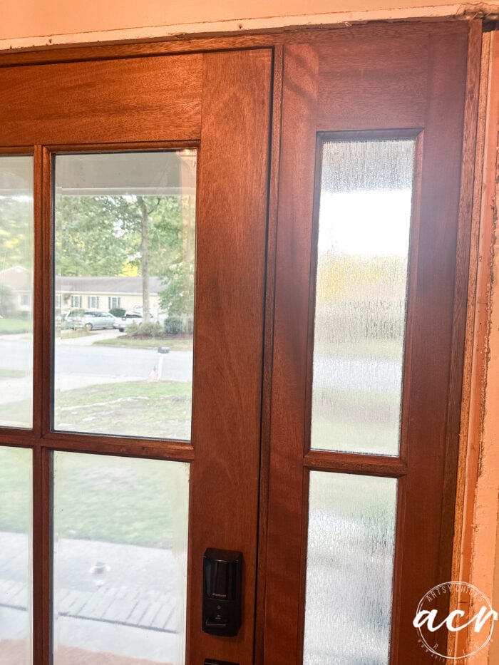 inside view of wood and glass door
