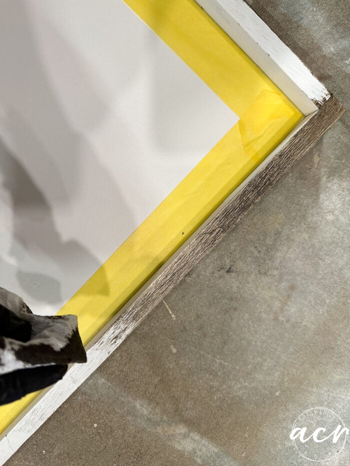 showing how white painted frame looks with stain