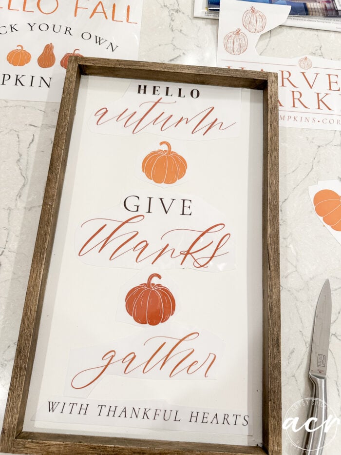 framed sign with fall transfers