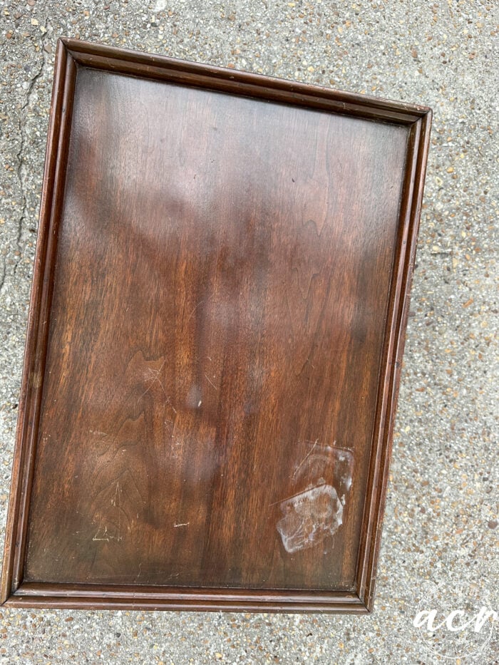 stained wood table top damaged