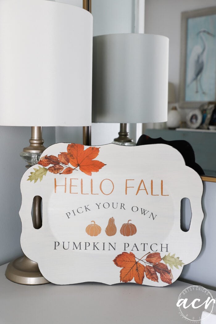 hello fall tray on foyer
