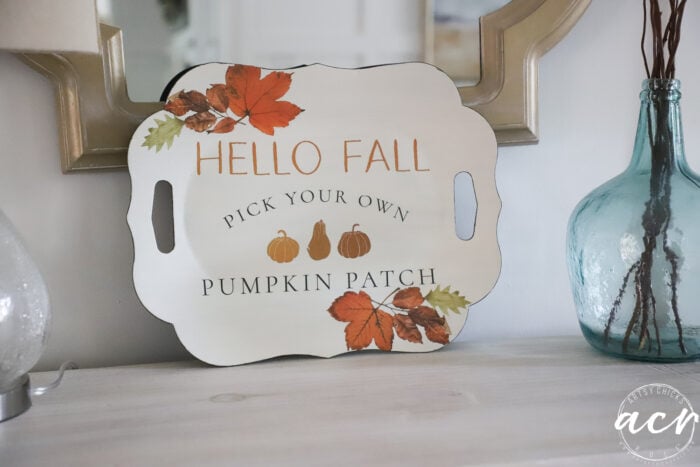 hello fall tray on dresser