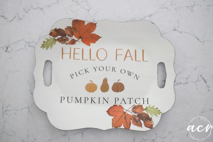 hello fall decor idea tray on counter