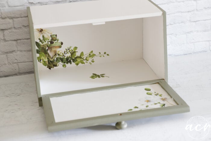 bread box open with frog transfer inside
