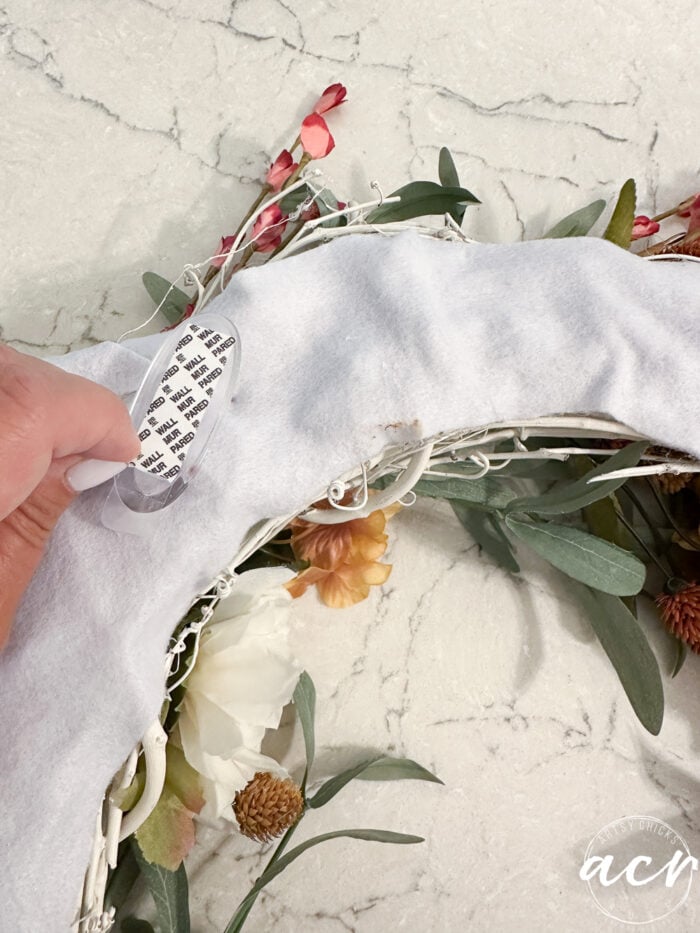 Command hooks in back of wreath