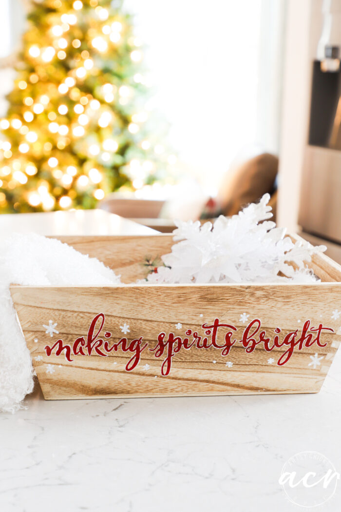 wood box with christmas stuff