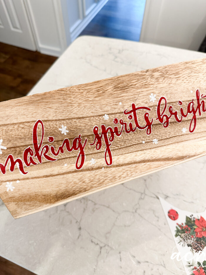 showing the front of the tray box with red writing