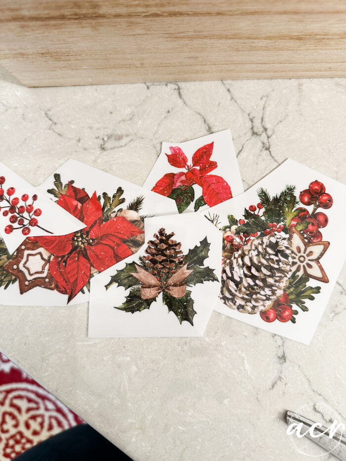 pieces of transfer laying on counter