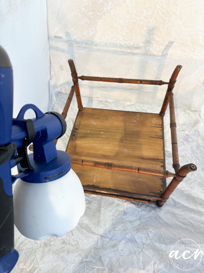 underneath of table in spray tent 
