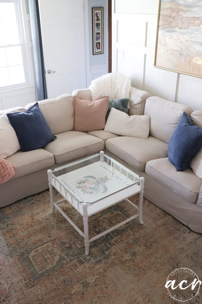 living room with white table