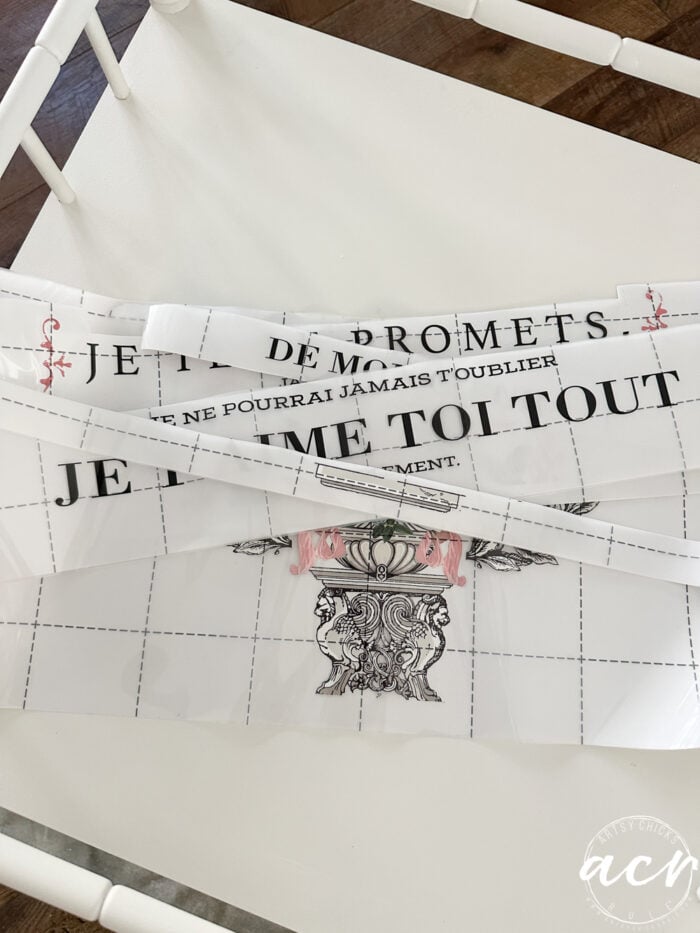 transfer pieces on table