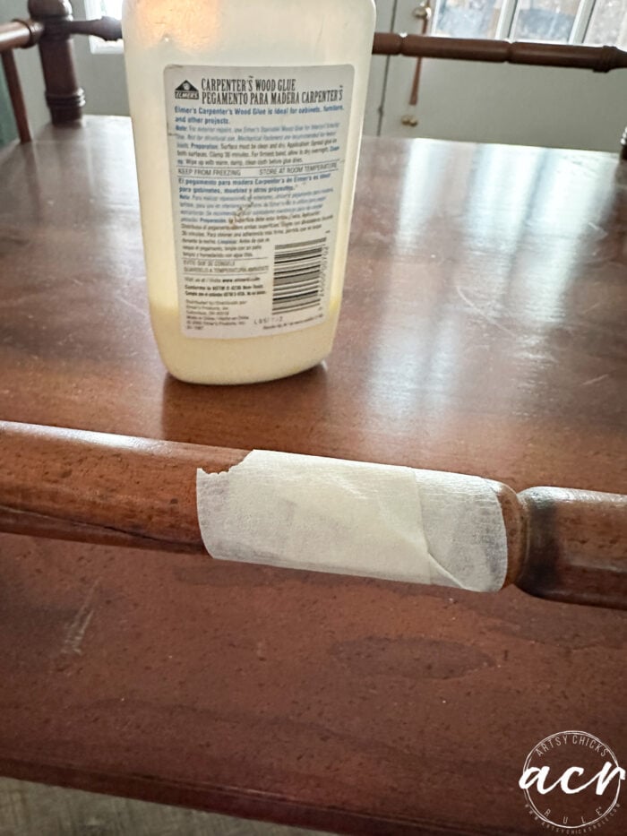 tape around broken piece of table