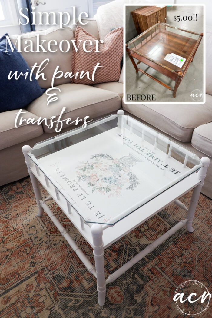 Glass top table makeover with paint and transfers! artsychicksrule.com