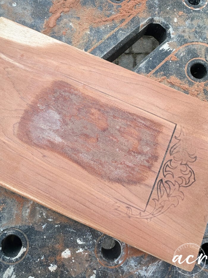 top of half sanded cedar box