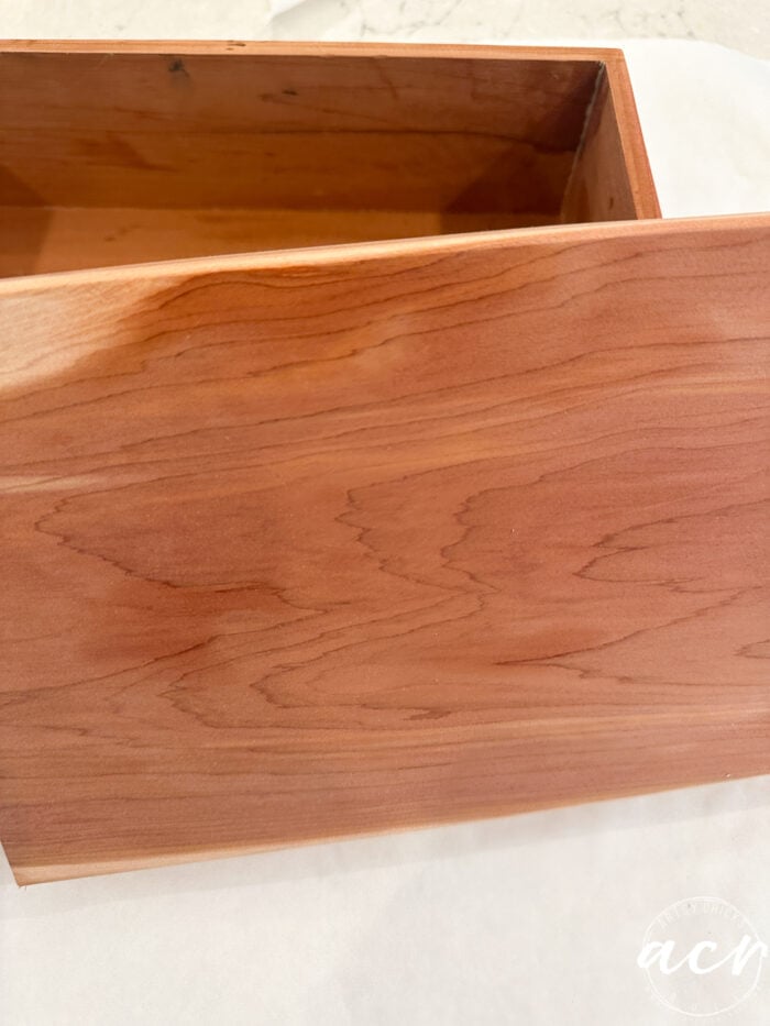 box fully sanded and wiped clean on counter