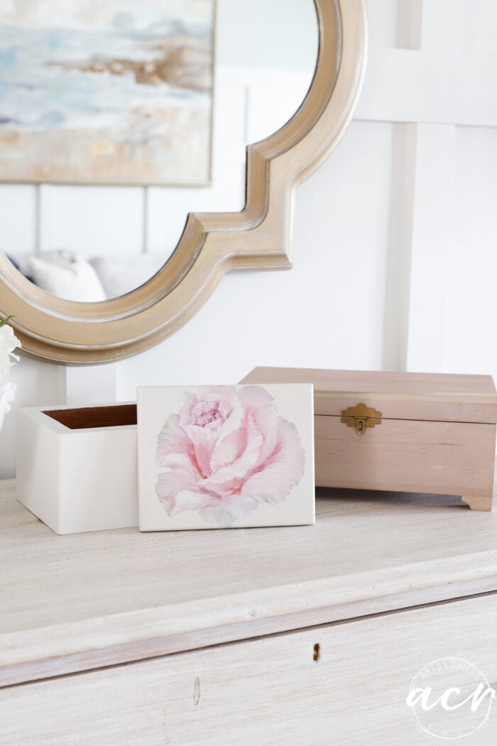 pink rose white box and cedar white stained box