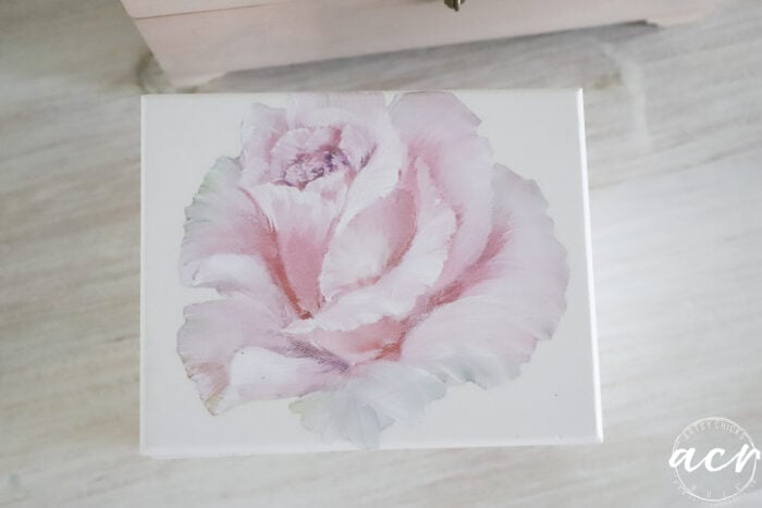 pink rose on white top finished up