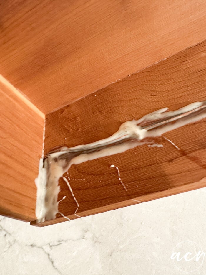 glue on crack of cedar box