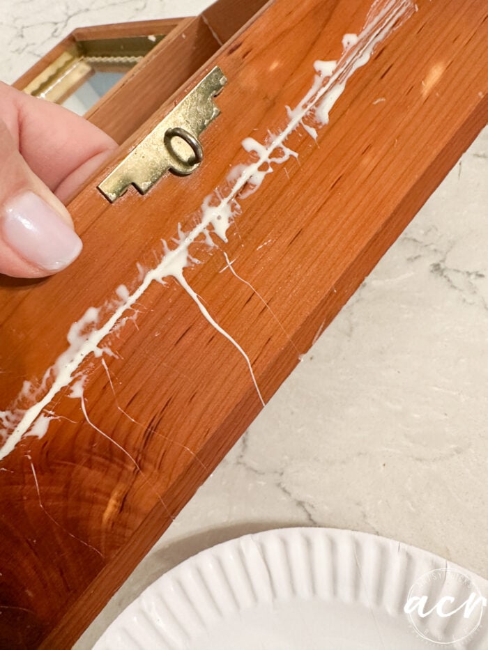 glue on crack of cedar box