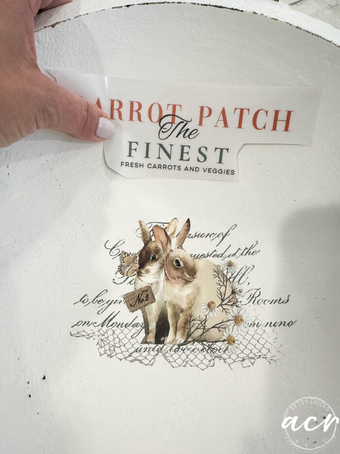 holding the carrot patch transfer over top of bowl section