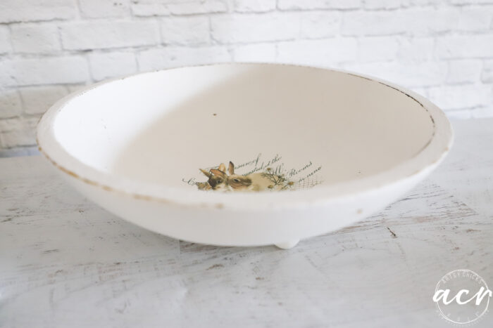 side view of white wood bowl