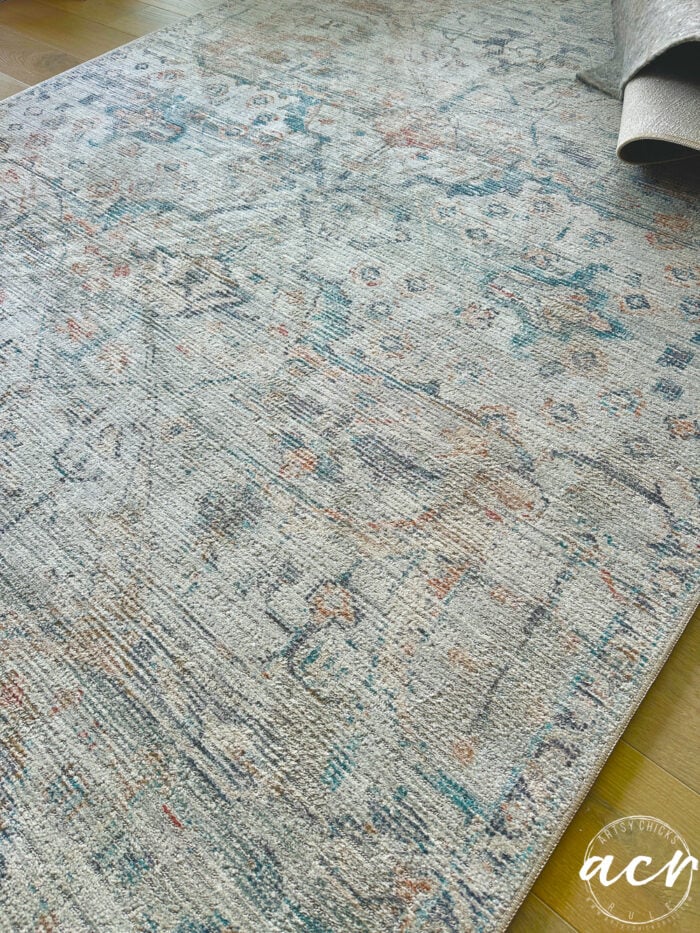 rug with blues and corals