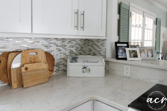 white bread box on counter in kitchen
