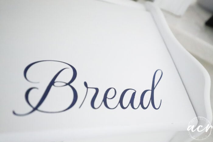 stenciled word bread up close