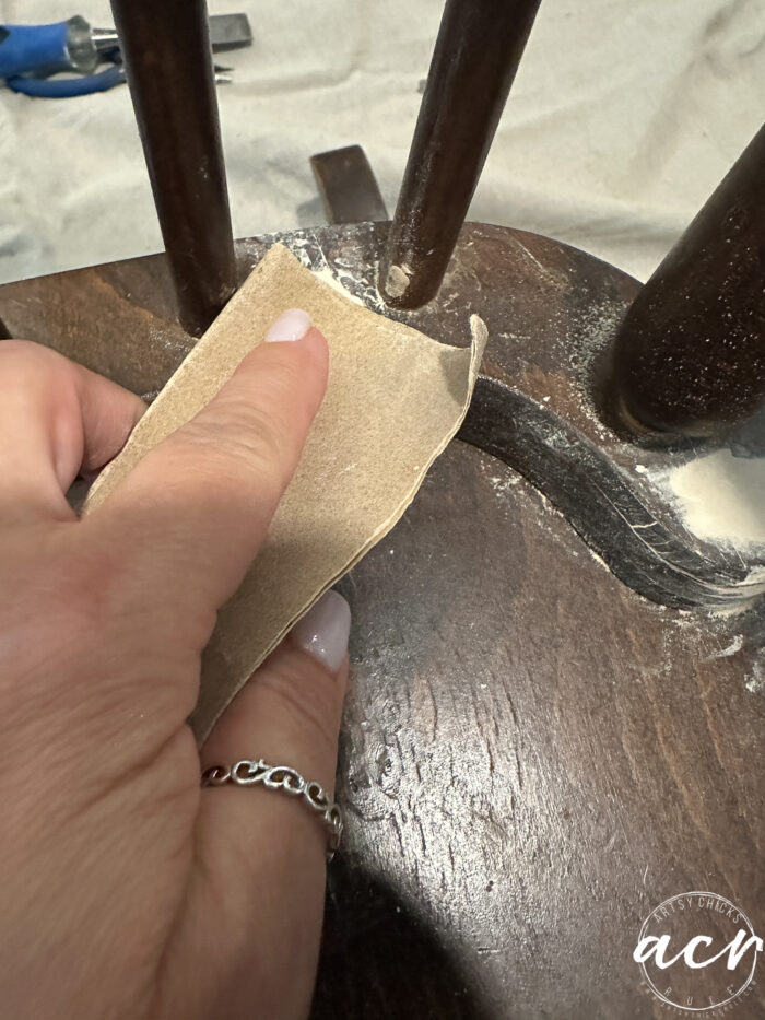 sanding the wood filler