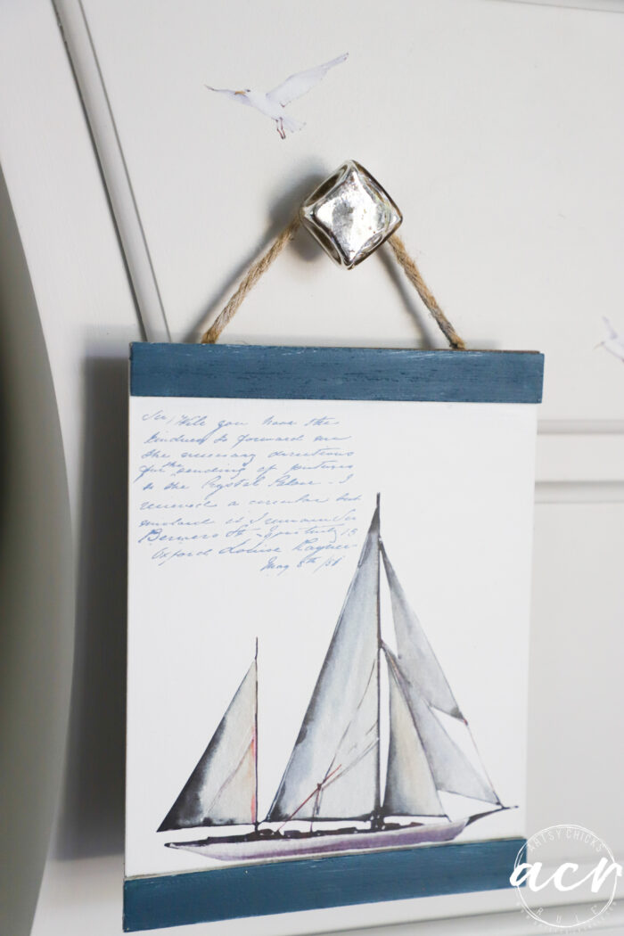 up close of ship hanging art