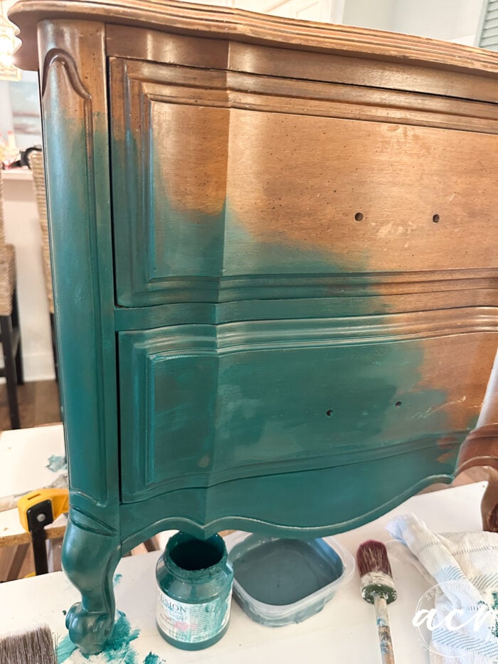 half of nightstand painted dark