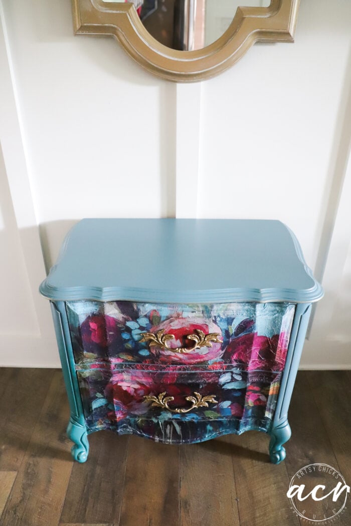 top of nightstand in aqua
