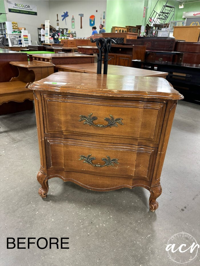 small nightstand before wood stained