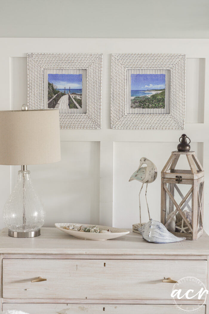 deckled edge prints in chargers on wall