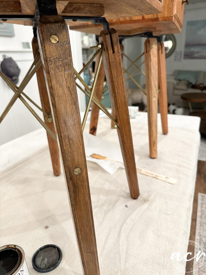 table legs stained and unstained on counter top
