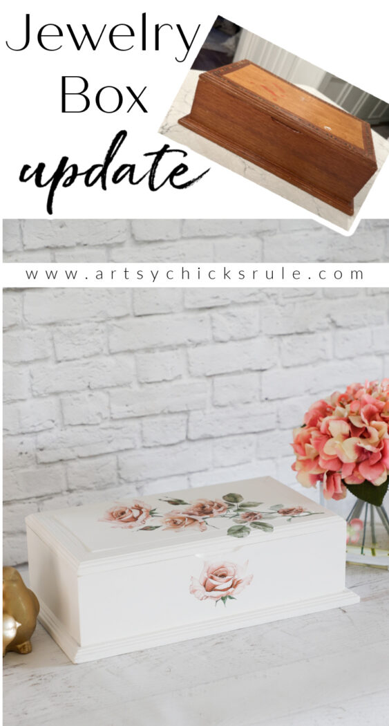 This jewelry box update was so quick and easy to do! The sweet rose transfers create a new and elegant look!