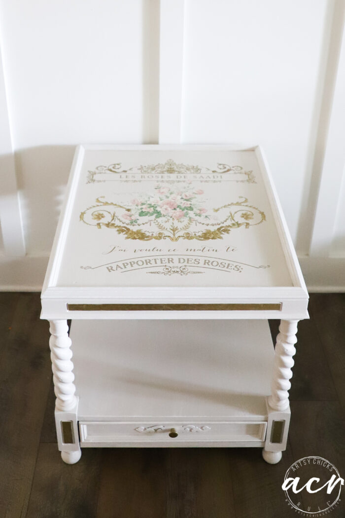 front and top view of white table