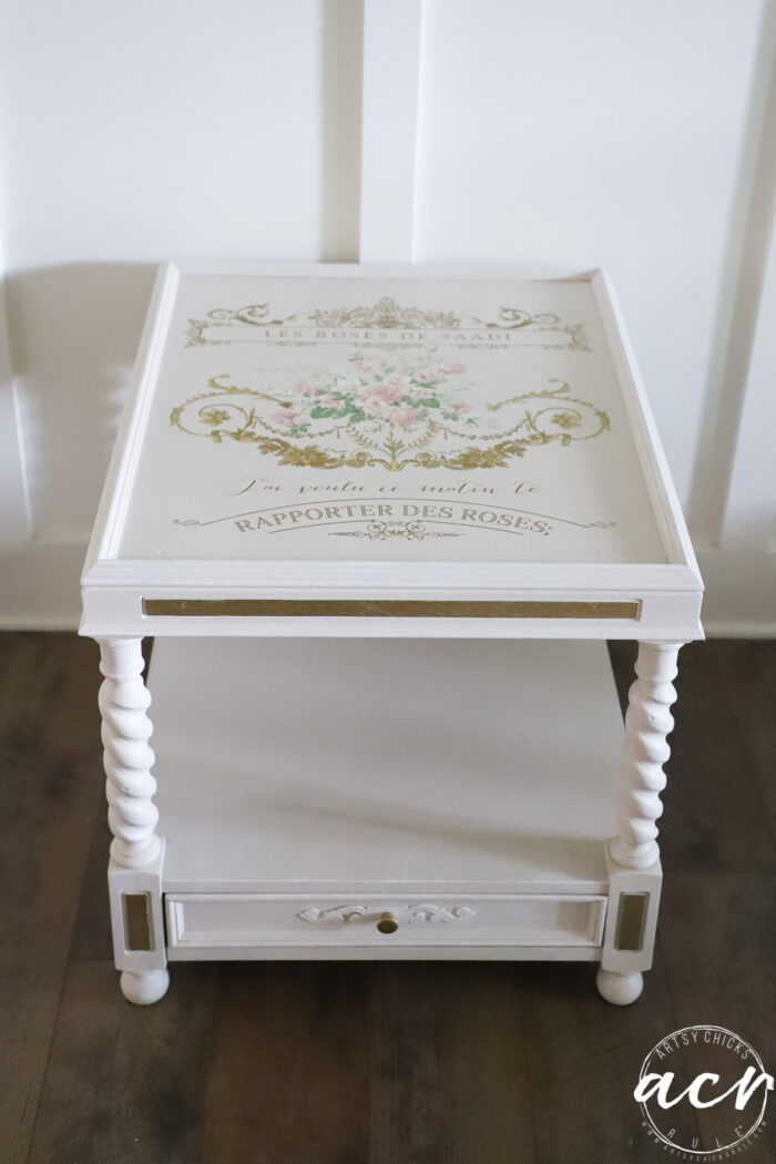 front and top view of french country table