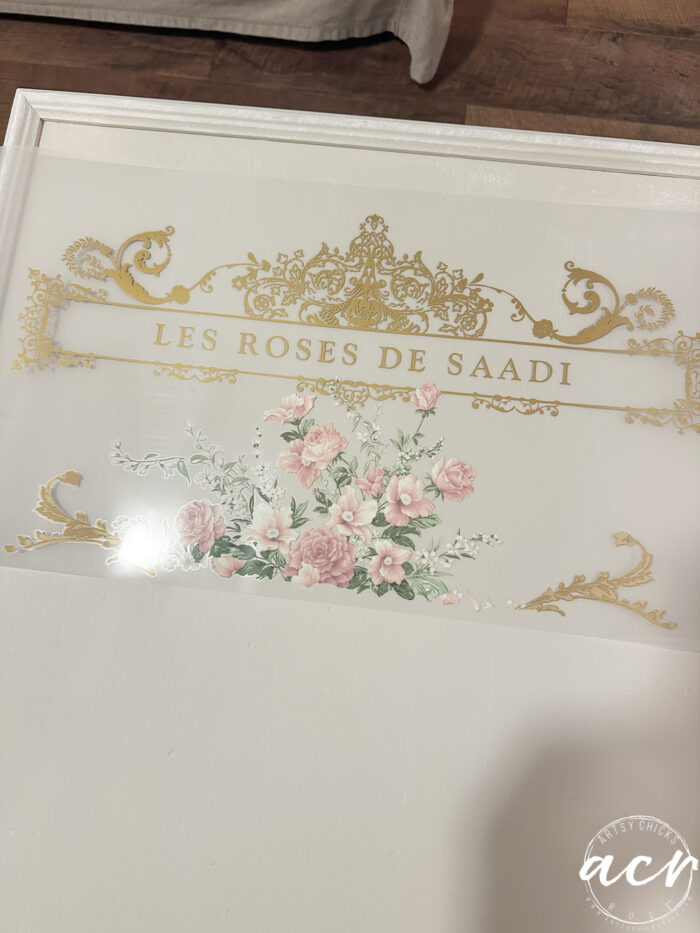 half of the transfer on the top of the table