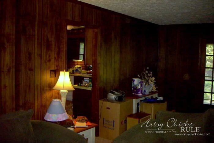 dark paneled wall with door opening