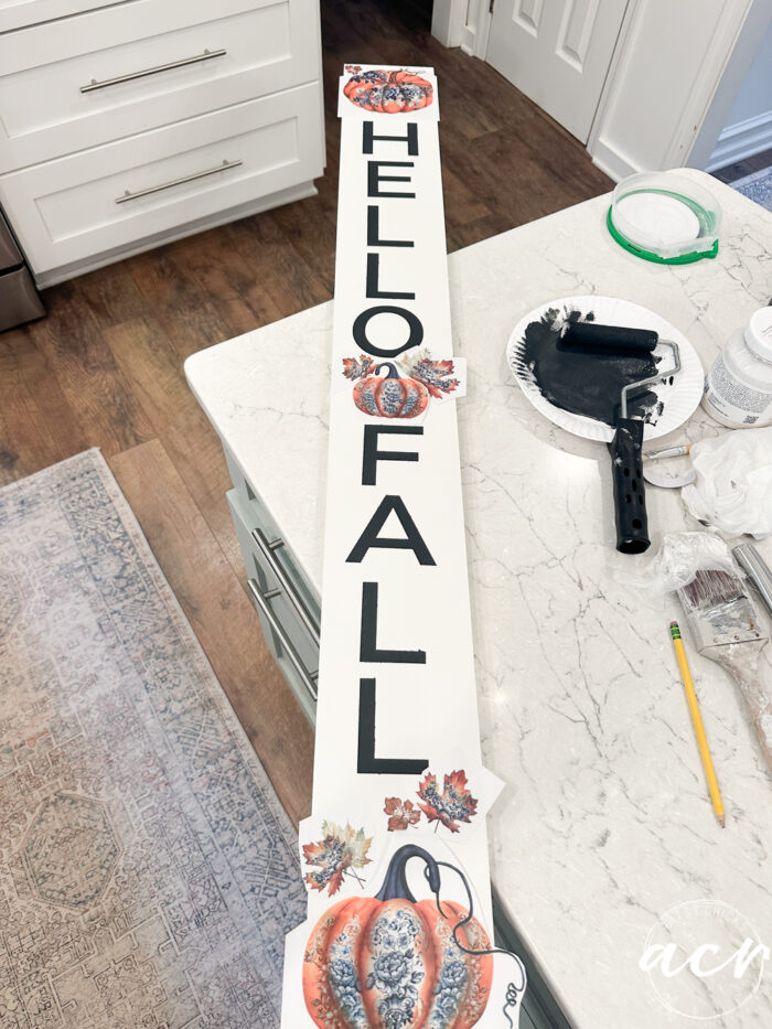 board finished with hello fall and pumpkins