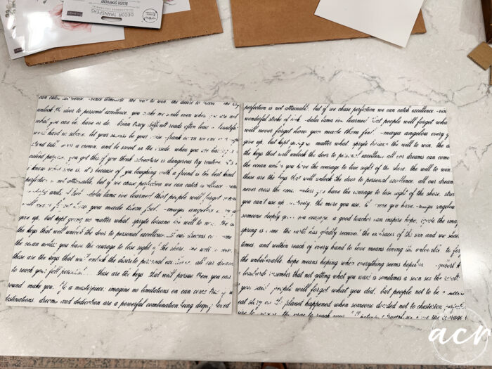 large squares with small black script writing in lines